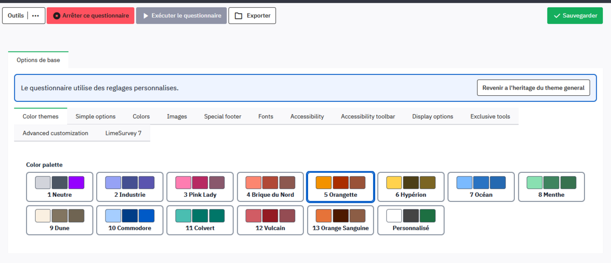 selecteur de couleurs dans la palette