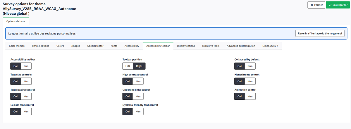 gestion des outils de la barre d'accessibilité